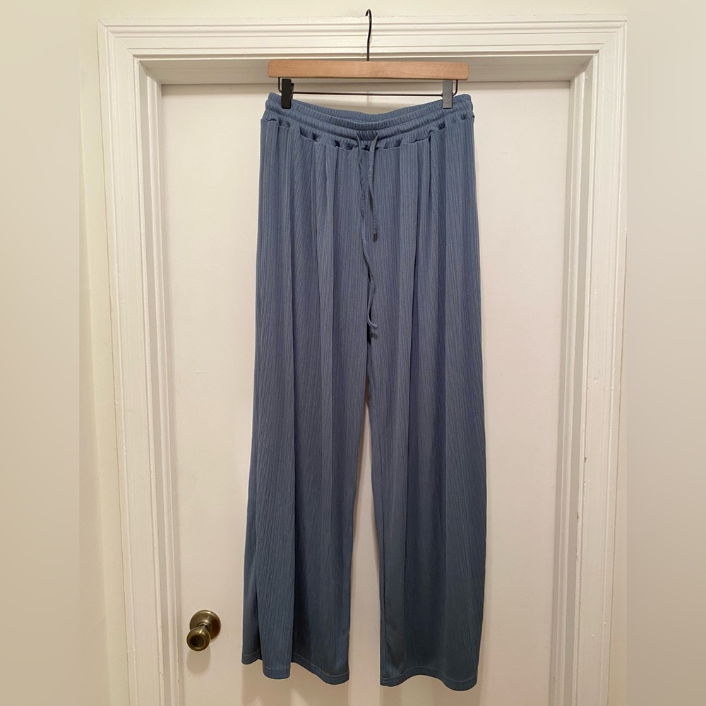 Cider Ribbed Wide Leg Knit Pants Womens Size XL Dusty Blue Palazzo drawstring